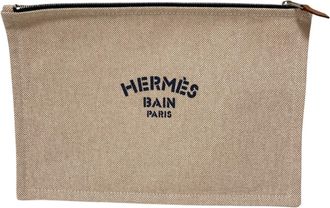 Herm&egrave;s Beige Canvas Pouch (Pre-Owned)
