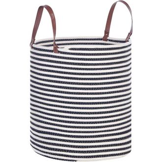 Beliani Beliani - Cesta De Algod&oacute;n Blanco Negro 42 Cm Hecho A Mano Patr&oacute;n A Rayas Asas Ichka