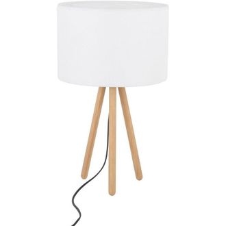 Luminosa Light Designs TK Tokyo Lámpara de mesa con pantalla redonda de pino, blanca, 1 bombilla E27