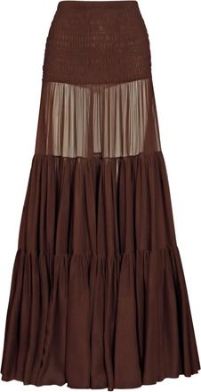 Saint Laurent Gesmockte gelaagde maxi-rok - Bruin