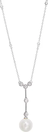 Savvy Cie Jewels RHODIUM PLATED WHITE CZ FAUX PEARLS Y NECKLACE