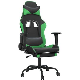 vidaXL Silla Gaming Con Reposapi&eacute;s Cuero Sint&eacute;tico Negro Verde Vidaxl