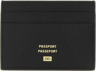 Balenciaga Logo-Embossed Leather Card Case - Black
