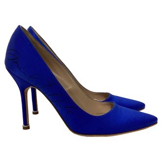 VETEMENTS Pre-owned Womens x Manolo Blahnik Signed Pointed Pumps in Blue Satin - Size 37.5 EU/IT