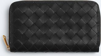 Bottega Veneta Intrecciato Zip Around Wallet - Black - Women - 100% Lambskin