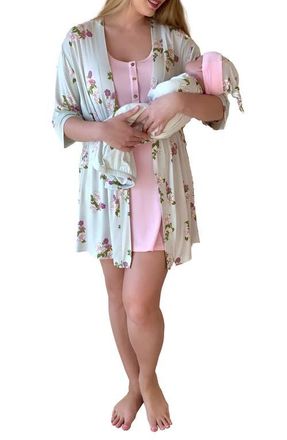 Everly Grey Carolyn During & After 4-Piece Maternity/Nursing Sleep Set for Mom & Baby in Peony at Nordstrom, Size X-Large