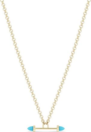 Zo&euml; Chicco 14K Gold Turquoise Rolo Necklace in 14K Yellow Gold /Turquoise at Nordstrom, Size 18