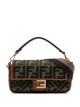 Fendi Borsa a tracolla Baguette in tela con motivo Zucca ricamato 2010-2025 - Verde