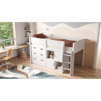 Flair Loop Mid Sleeper Bed Full Storage Set With 2 Doors in White | Size: Single