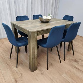 Kosy Koala Wooden Dining Table Set with 6 Blue Chairs Modern Dining Furniture in Brown