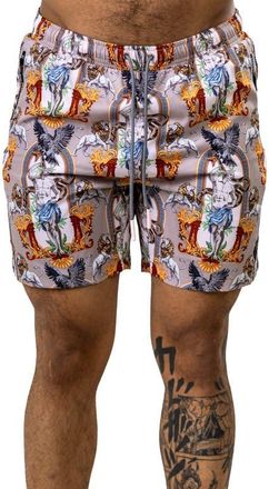 Maceoo Swim Marthyr Print Swim Trunks in Brown at Nordstrom, Size 6