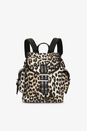 Ganni Mixed Leopard Small Nylon Bucky Backpack