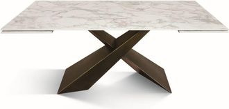 Konte Design Mesa vitroceramica blanca, patas metal bronce 180x90-260x90cm