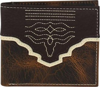 Tony Lama Mens Genuine Leather Steer Head Bi-Fold Wallet In Brown