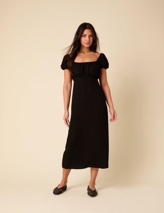Nobody's Child Black Puff Sleeve Raven Midi Dress
