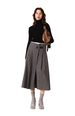Maje Long pleated skirt in Grey at Nordstrom, Size 42 Eu