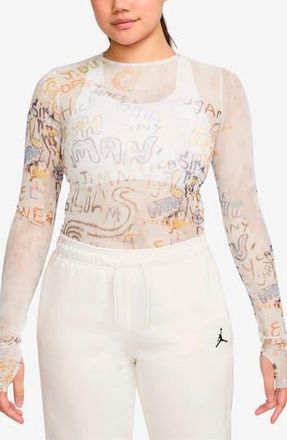 Nike Jordan Print Sheer Long Sleeve Top in Sail at Nordstrom Rack, Size Small