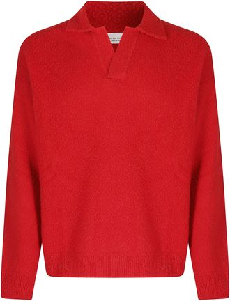 Roberto Collina Red Casentino Merino Wool Long-Sleeve Polo Shirt