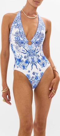 Camilla Ring Detail Plunge V One Piece In Immortal Ink