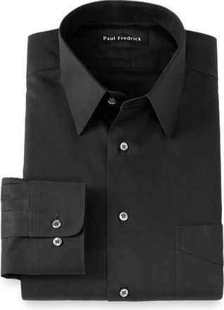 Paul Fredrick Non-iron Cotton Pinpoint Solid Point Collar Dress Shirt in Black at Nordstrom, Size 17.5 - 33