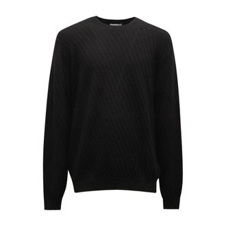 Paolo Pecora Round-neck Knitwear, male, Black, Size: 2XL Maglione Textu Wool Sweater