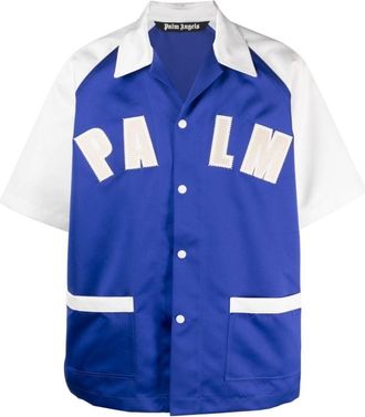 Palm Angels logo-embroidered bowling shirt - men - Polyester - 48 - BLUE WHITE