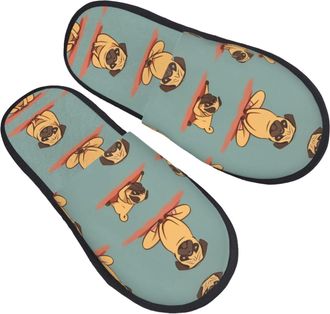 Generic Furry Slippers Yoga Pug Printing Home Slippers Casual Warm Slides For Indoor Bedroom Guest L