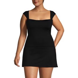 Lands End Womens Square Neck Underwire Square Back Tankini Swimsuit Top in Black at Nordstrom, Size 26W