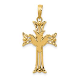 Diamond2Deal 14k Yellow Gold Dove on Cross Pendant