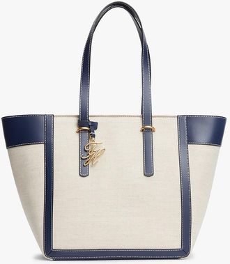 Tommy Hilfiger Womens Script Monogram Canvas Tote Bag - Blue