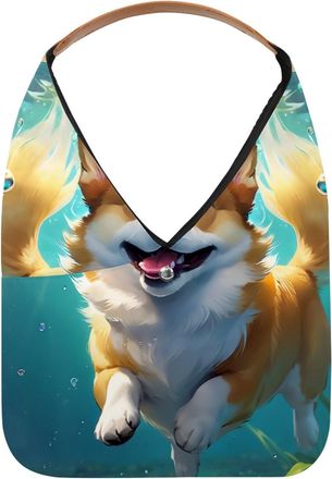 Generic Lovely Corgi Swims Underwater Reusable Lightweight Grocery Bags - Foldable Into Compact Pouch, Washable & Sturdy, Multipurpose for Shopping and Travel