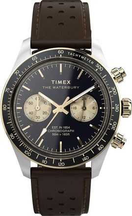 Timex Waterbury Heritage Chronograph Leather Strap Watch, 39mm in Stainless Steel at Nordstrom