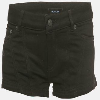 MUGLER Black Denim Low Waist Shorts S/waist