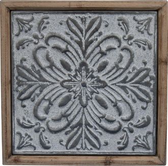 Foreside Home And Garden Whitewashed Tin Tile with Wood Frame Wall Decor in Gray at Nordstrom