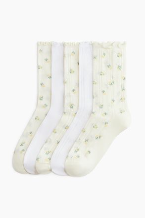 H&M 5er-Pack Socken in Pointellestrick - Cremefarben/Gebl&uuml;mt