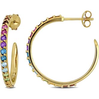 Delmar Rainbow Semiprecious Stone Hoop Earrings in Blue Multi at Nordstrom Rack