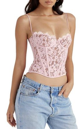 House of CB Mila Floral Lace Underwire Corset Camisole in Rose at Nordstrom, Size X-Small A