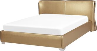 Beliani Cama De Agua Tapizada En Piel Dorada Con Somier Y Accesorios 160 X 200 Cm Dise&ntilde;o Moderno Paris