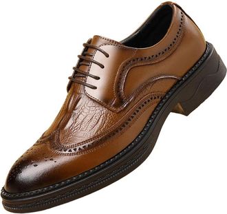 Generic Mens Oxford Leather Shoes British Style Brogue Design Business Dress Casual Footwear for Weddings Grooms and Formal Occasions(Brown,8.5)