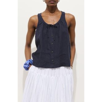 Alex Mill Sidney Sleeveless Linen Button-Up Top in Dark Navy at Nordstrom, Size X-Small