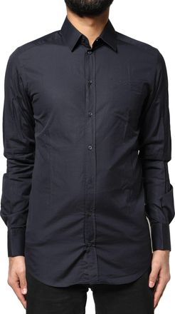 Dolce & Gabbana Dark Blue GOLD Cotton Long Sleeves Dress Mens Shirt