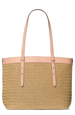 Kate Spade New York large do it all straw & leather tote in Light Cantaloupe Multi at Nordstrom