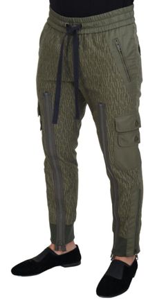 Dolce & Gabbana Mens Striped Cotton-Nylon Cargo Pants Green