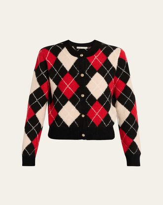 Alice & Olivia Carolee Argyle Crewneck Cardigan