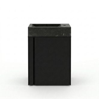 Saniclass Chaci Toiletmeubelset - 40x65cm - 1 deur - 1 kraangat - rechts - fontein natuursteen donker - mat zwart