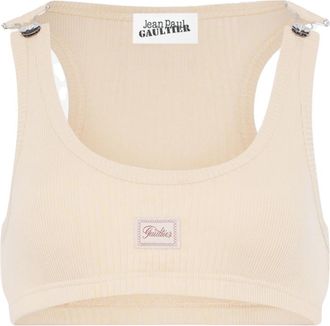 Jean Paul Gaultier Beige Logo Scoop Neck Top