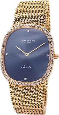 Patek Philippe Pre-owned Patek Philippe Ellipse Quartz Diamond Blue Dial Ladies Watch 3875/1J