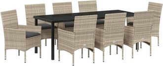 vidaXL vidaXL 9 Piece Garden Dining Set with Cushions Light Grey Poly Rattan