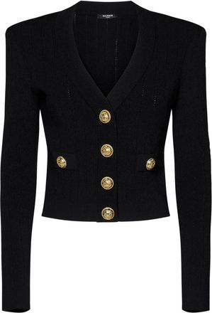 Balmain Cropped Gebreid Vest - Dames - Vesten - Zwart - M - Polyester - Truien & Vesten