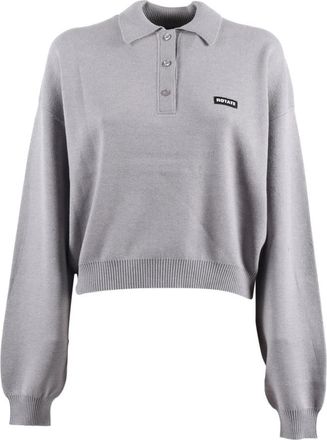 Rotate Slinky Knit Polo - Dames - Ronde hals truien - Grijs - S - Wol - Truien & Vesten